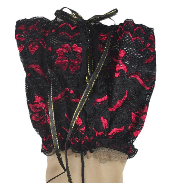 Lace edging thigh-high stockings