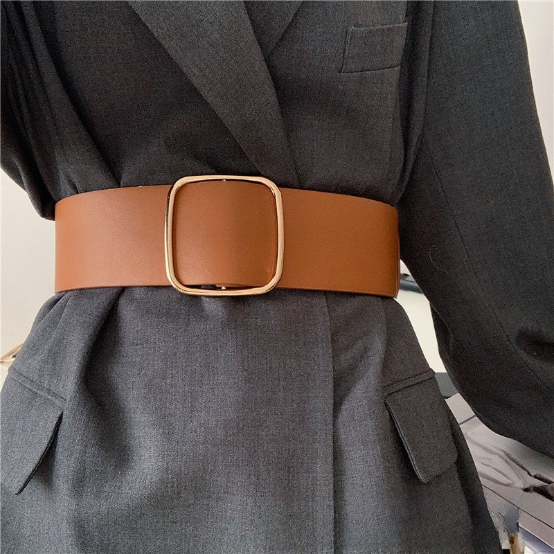 Adjustable Non-Perforated Wide Waist Belt with Alloy Buckle