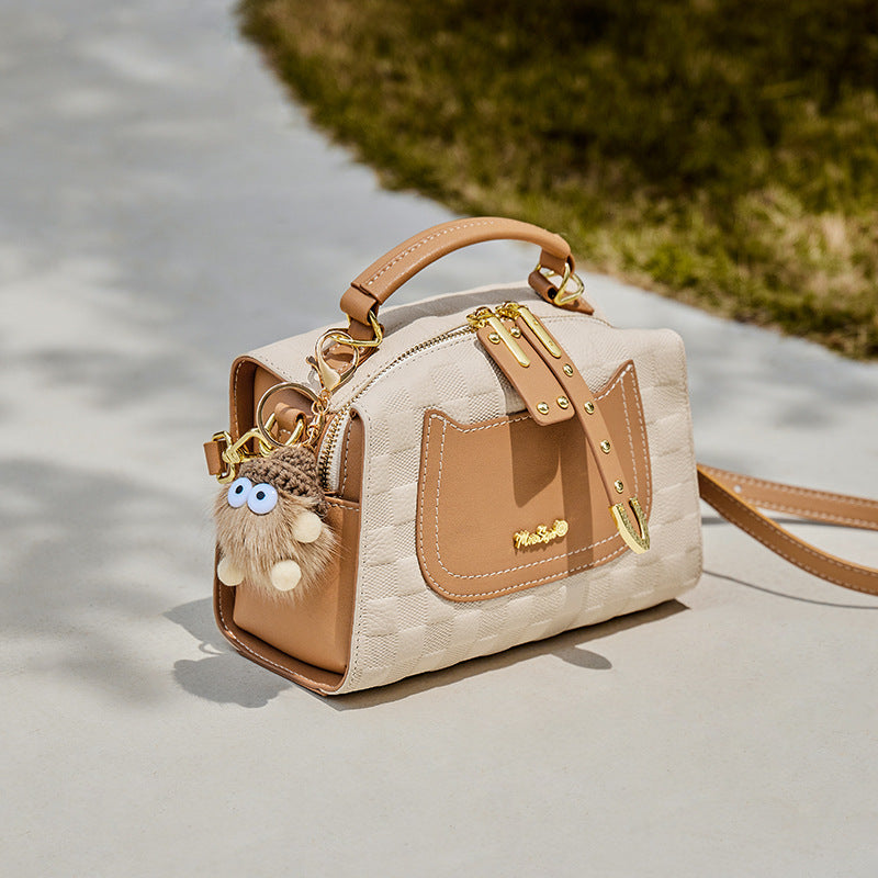 Womens Genuine Leather Boston Crossbody Bag