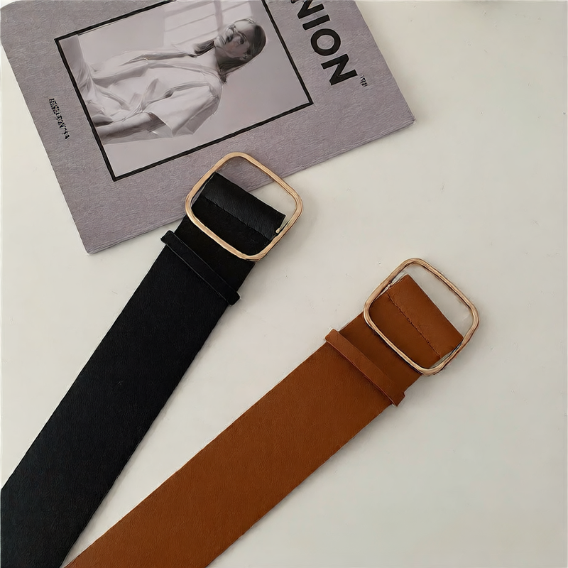 Adjustable Non-Perforated Wide Waist Belt with Alloy Buckle