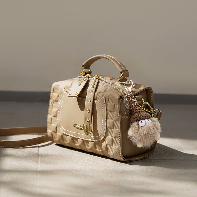 Womens Genuine Leather Boston Crossbody Bag