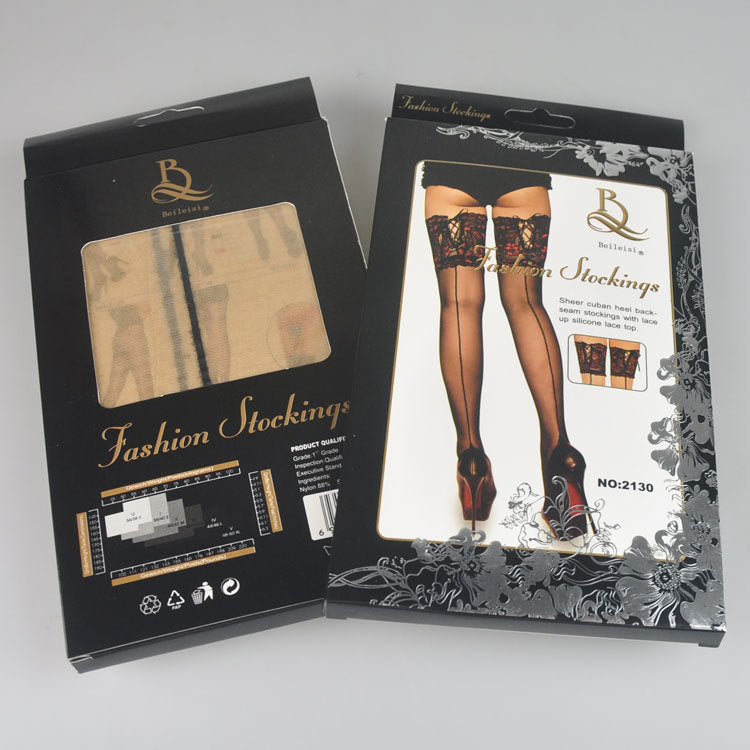 Lace edging thigh-high stockings
