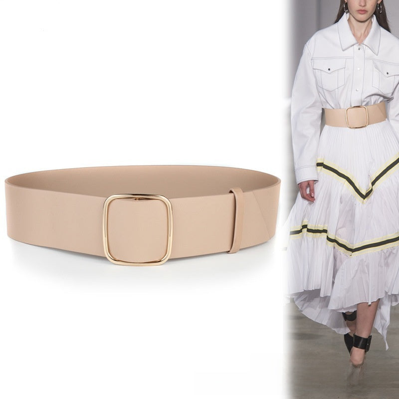 Adjustable Non-Perforated Wide Waist Belt with Alloy Buckle