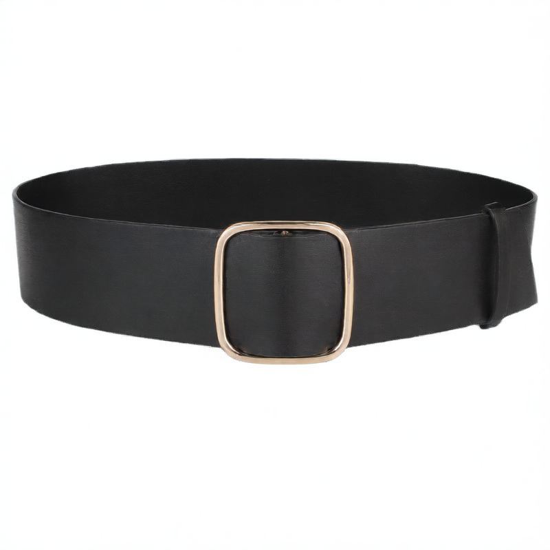 Adjustable Non-Perforated Wide Waist Belt with Alloy Buckle