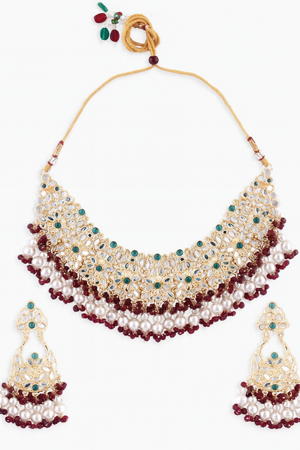 Traditional Gold Floral Necklace &amp; Earrings Set
